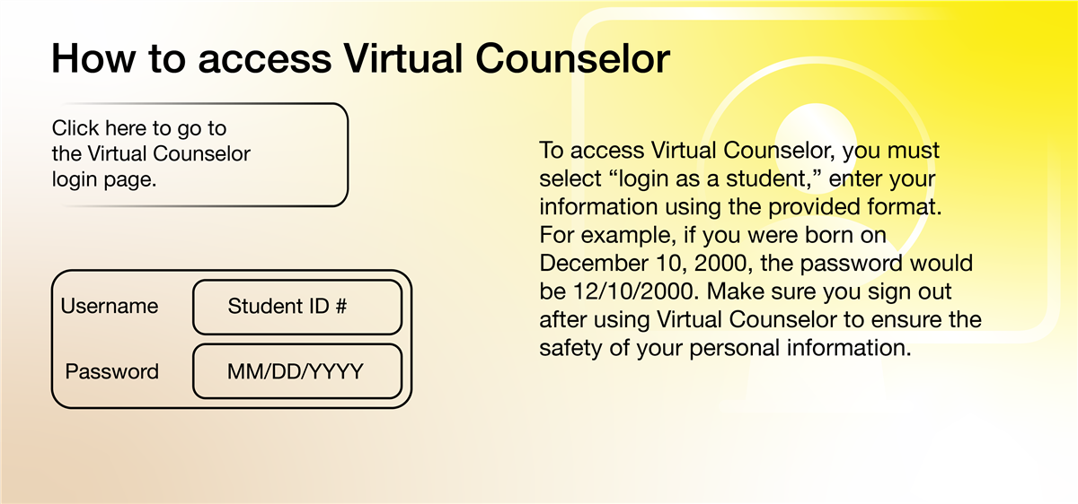 Virtual Counselor access banner with embedded link